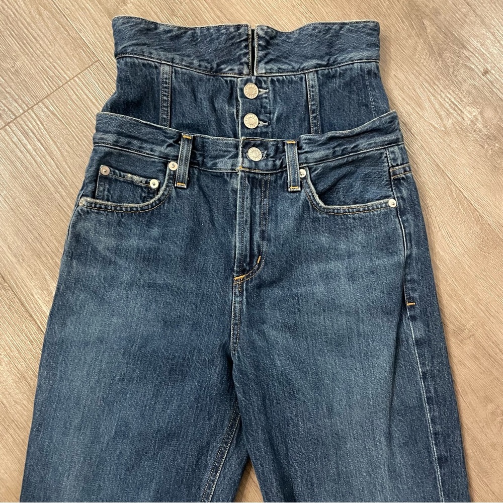 Agolde Vanna Corset Jeans High Waist Belted Foldover Cotton Denim in Blue - Picture 11 of 12